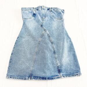 Zara Sleeveless Strapless Jean Light Wash Denim Mini Dress Zip Size Large MINT